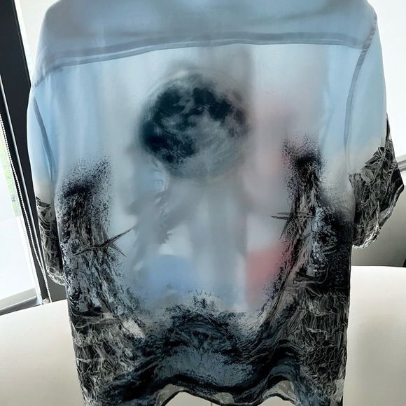 Burberry Silk Short Sleeve Print Oversized Shirt Sz M - Picture 2 of 5